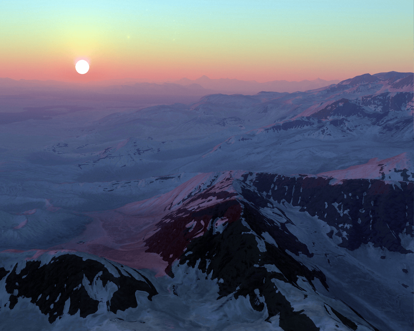 a photo of the mountain ranges of microtech featuring a sunrise.