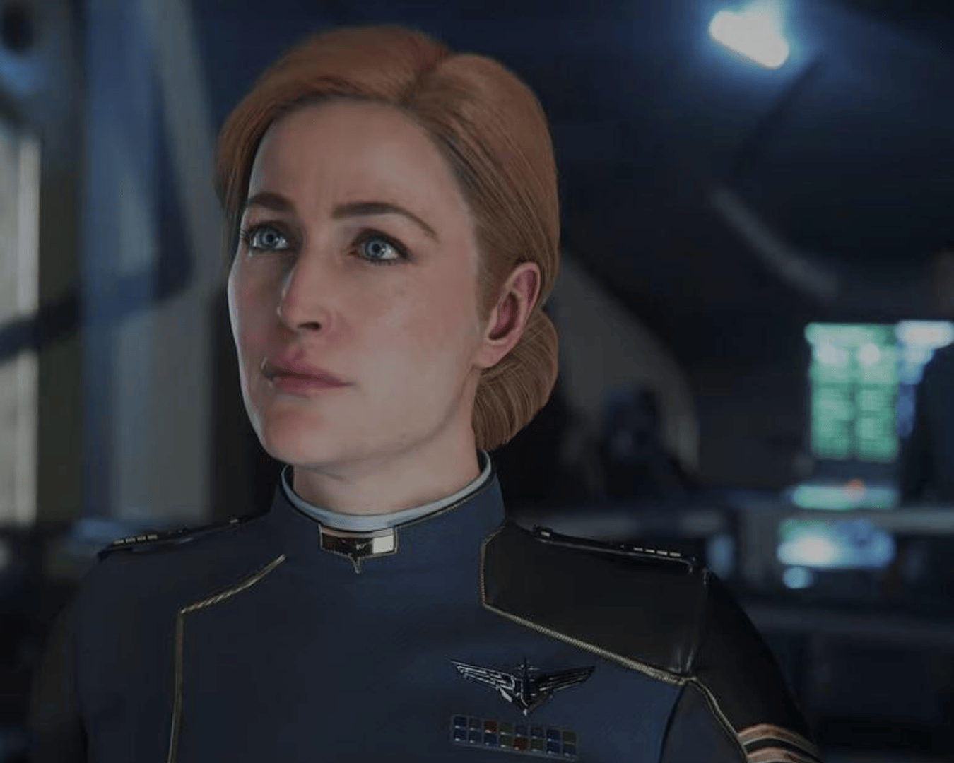 a picture of a U.E.E navy officer on the bridge of a polaris capital ship