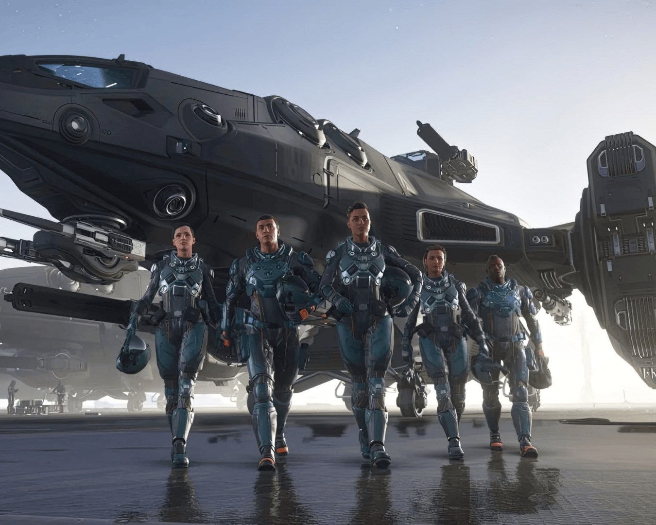 the crew of an AEGIS  redeemer coming back from a successful mission.